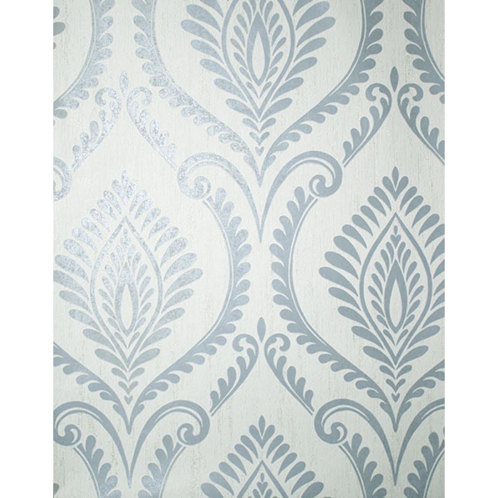 Fine Decor by Brewster M1757 Estelle Light Blue Damask Wallpaper