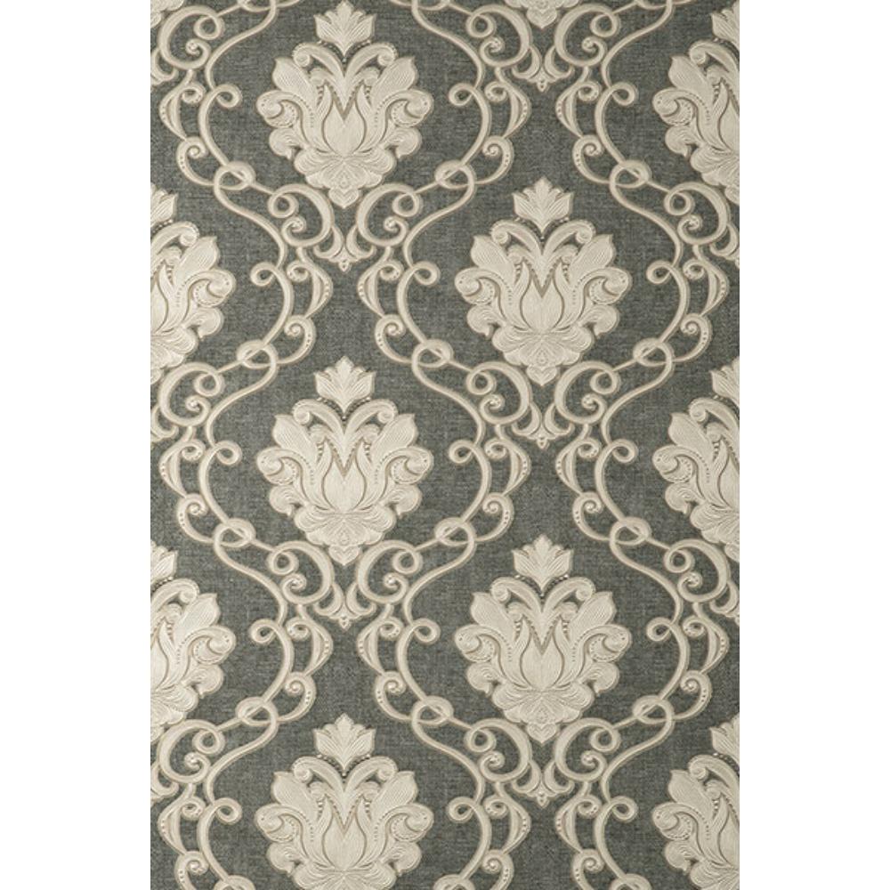 Fine Decor by Brewster M95660 Florentine Charcoal Damask Wallpaper