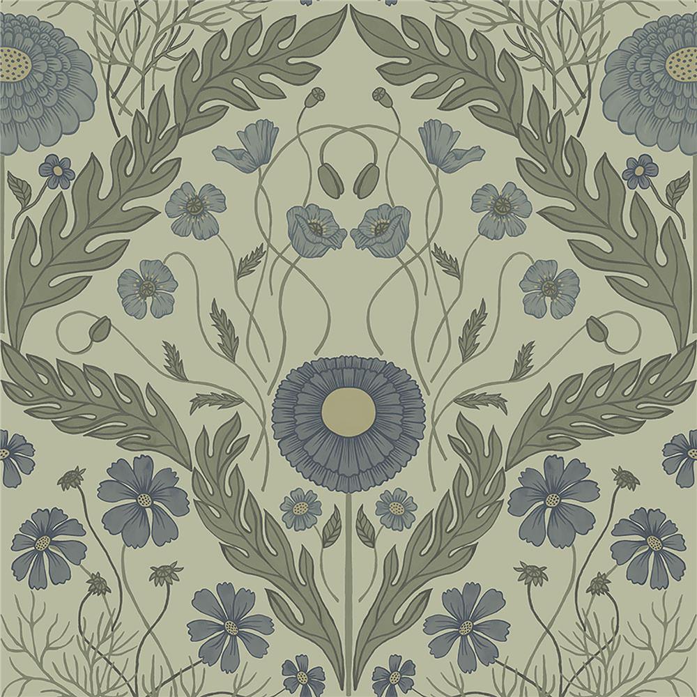 Midbec by Brewster MD51001 Marguerite Green Damask Wallpaper