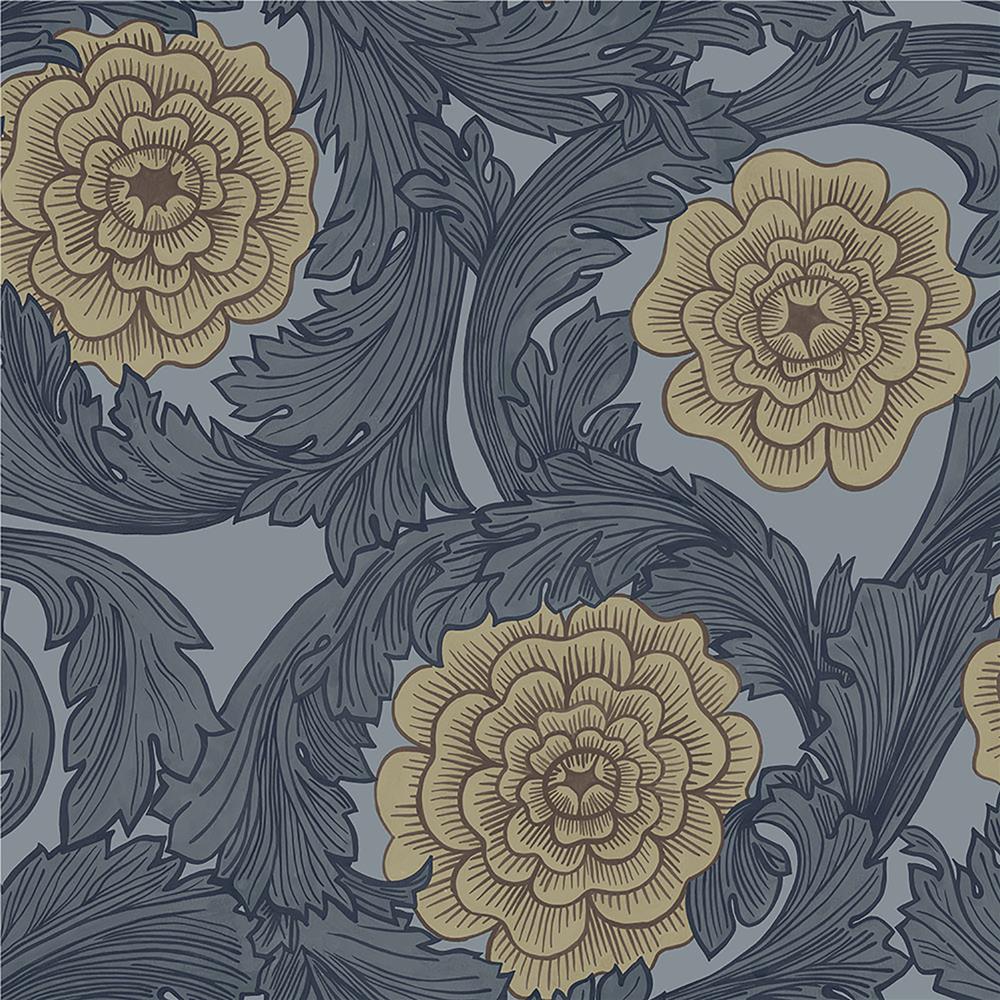 Midbec by Brewster MD51010 Rosa Blue Ornamental Florals Wallpaper