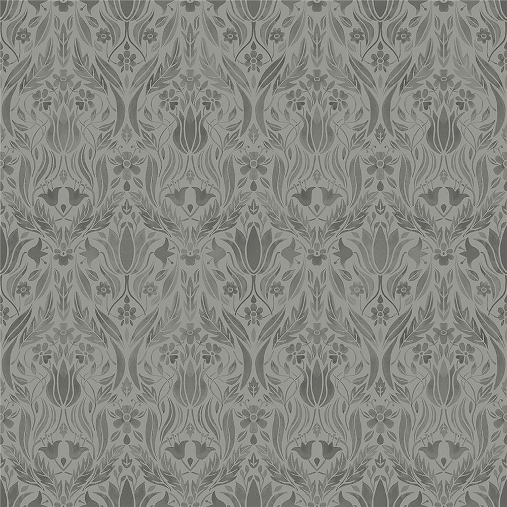 Midbec by Brewster MD51018 Ludvig Dark Grey Floral Ogee Wallpaper