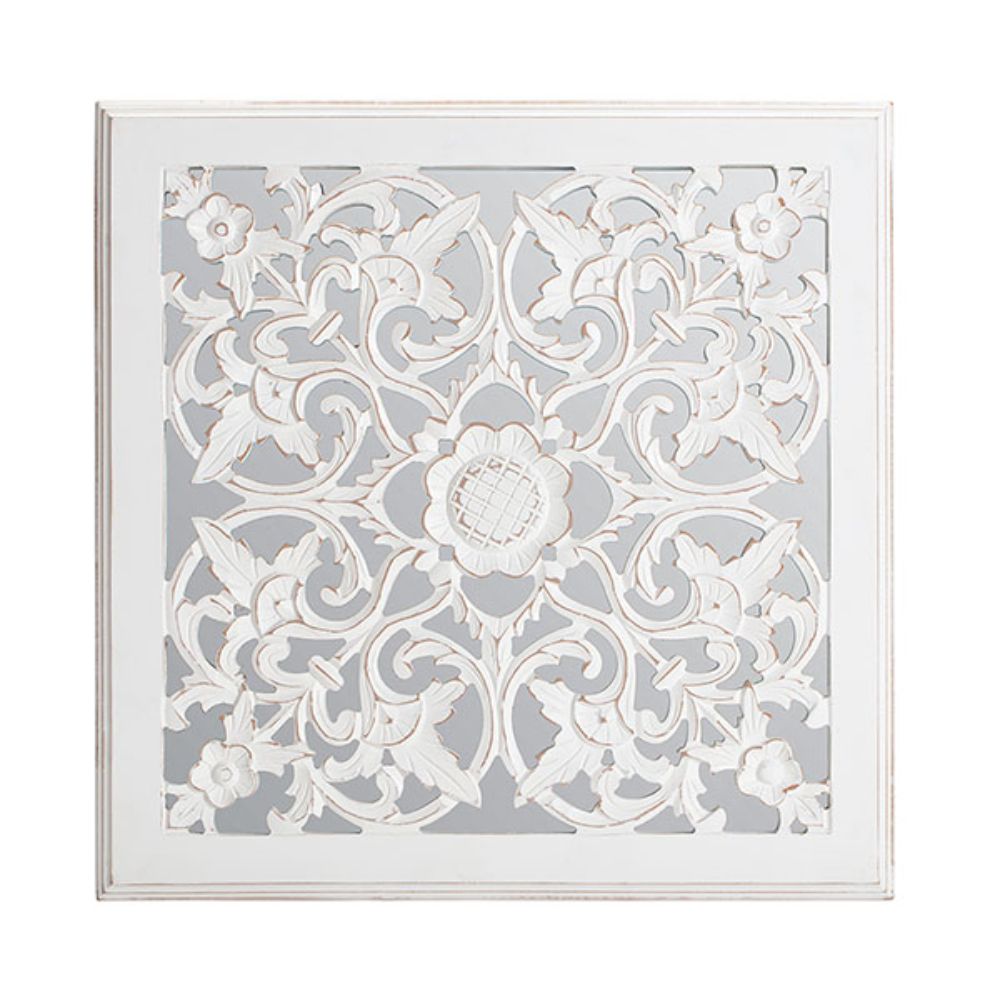 Fetco by Brewster ME3805W Maia White Carved Mirrored Medallion