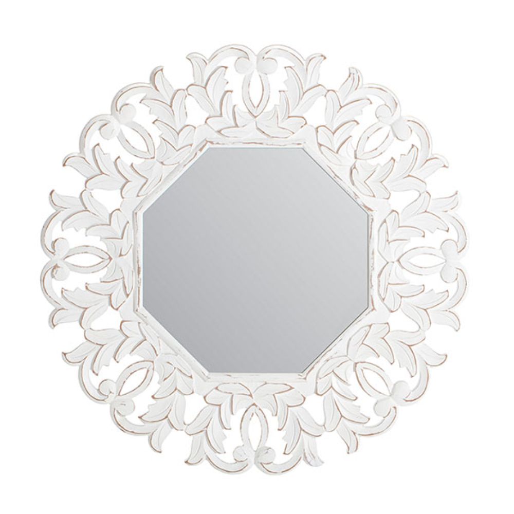 Fetco by Brewster MR3808W Tull White Carved Octagonal Mirror