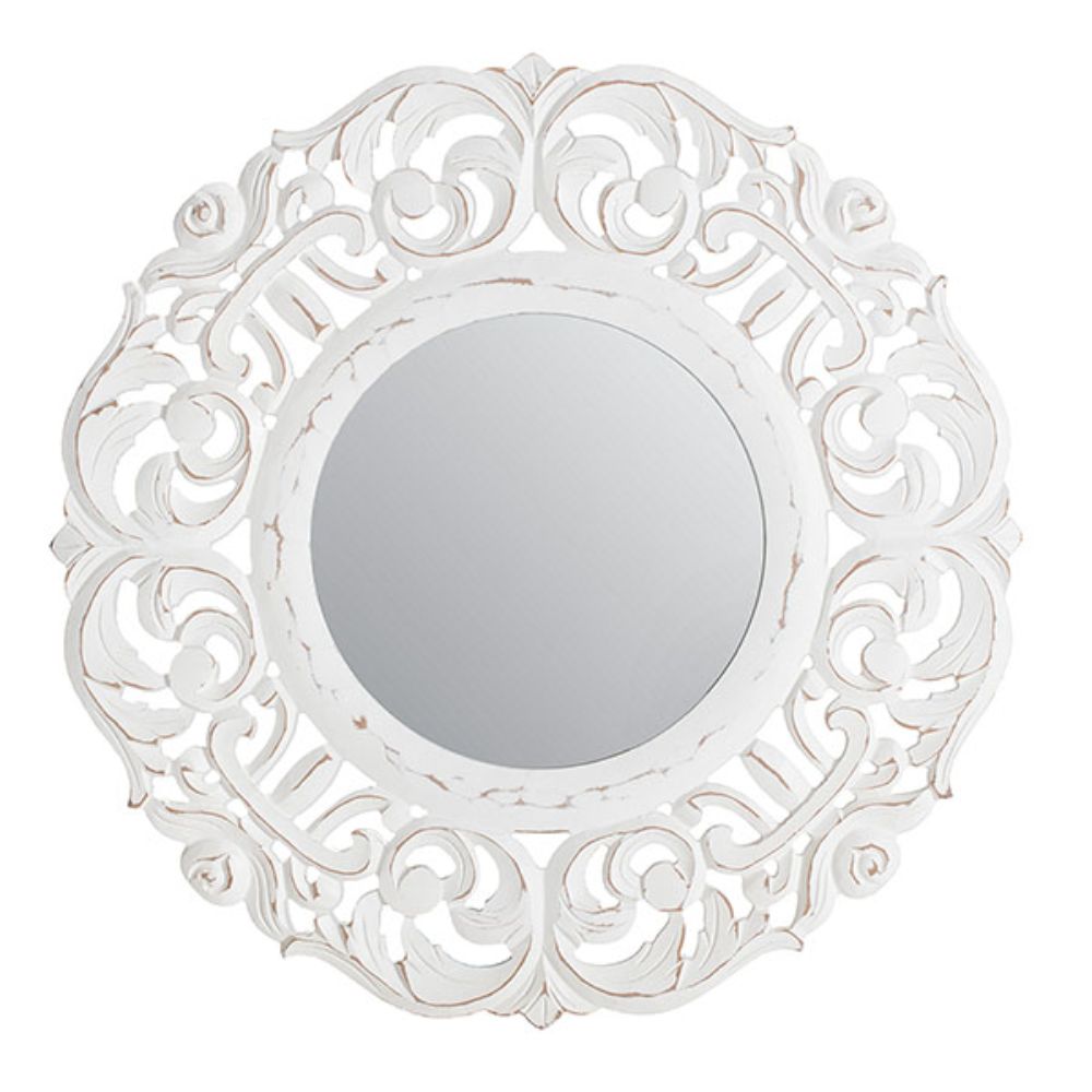 Fetco by Brewster MR3809W Temora White Carved Mirror