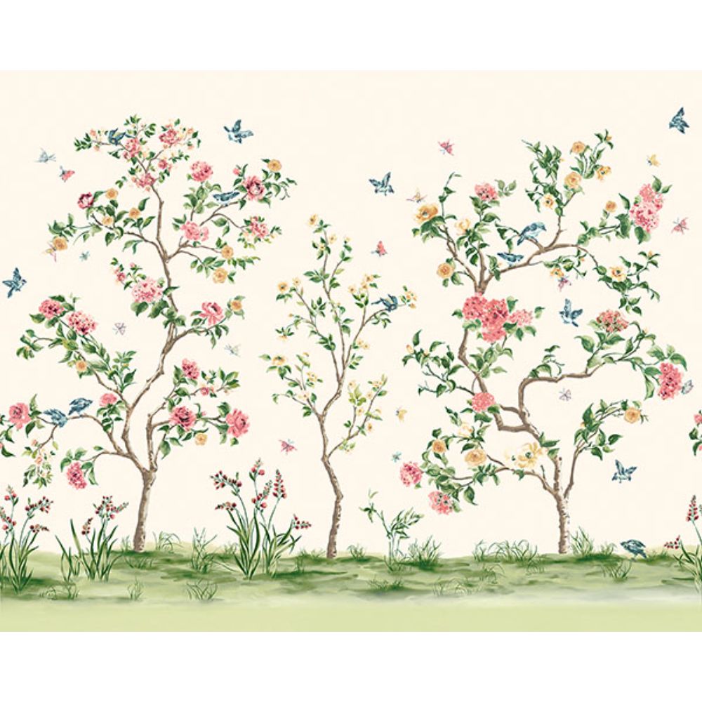 Origin by Brewster MUR193M Pink Chinoiserie Floral Tree Wall Mural