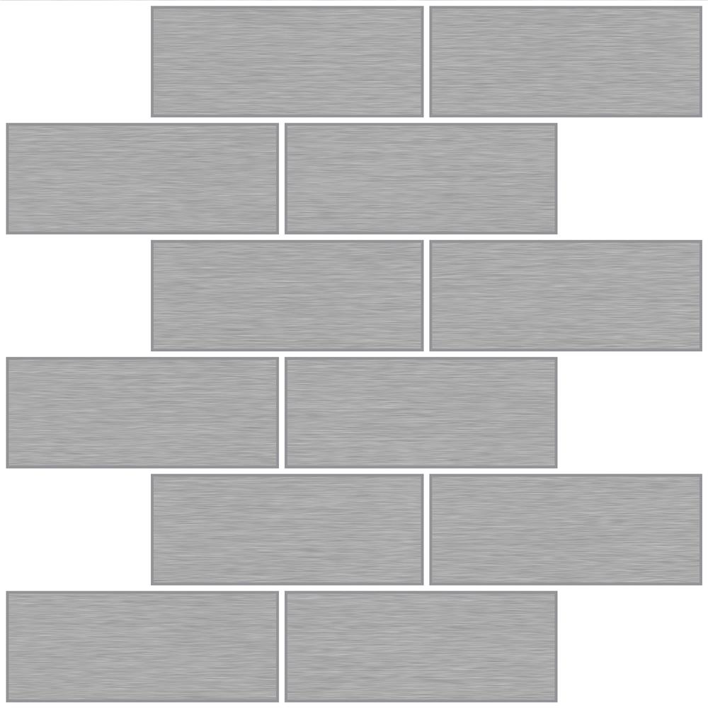 InHome by Brewster NH2955 Metro Brushed Silver Peel & Stick Backsplash Tiles