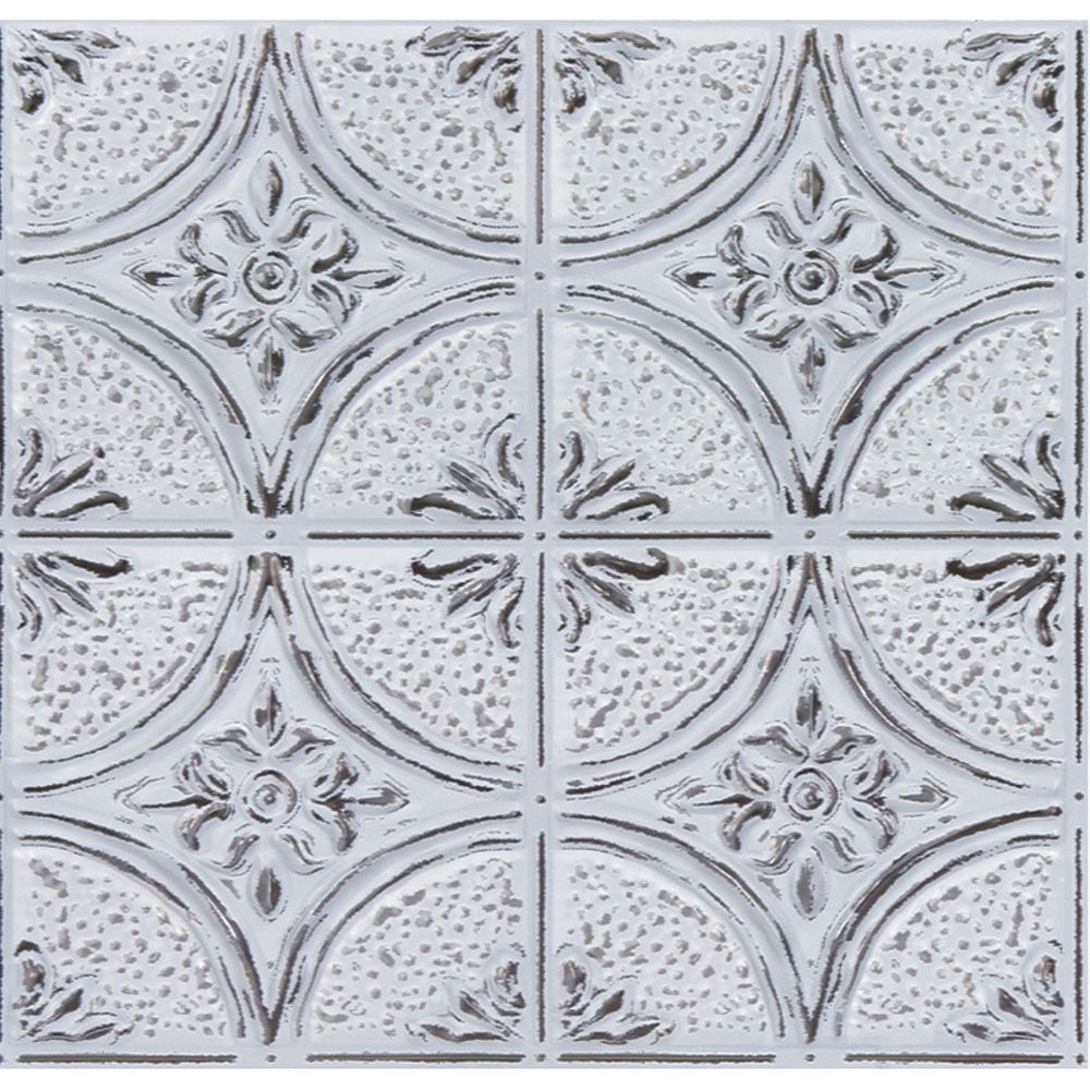 InHome by Brewster NH3793 Camden Antique White Faux Tin Peel & Stick Backsplash Tiles