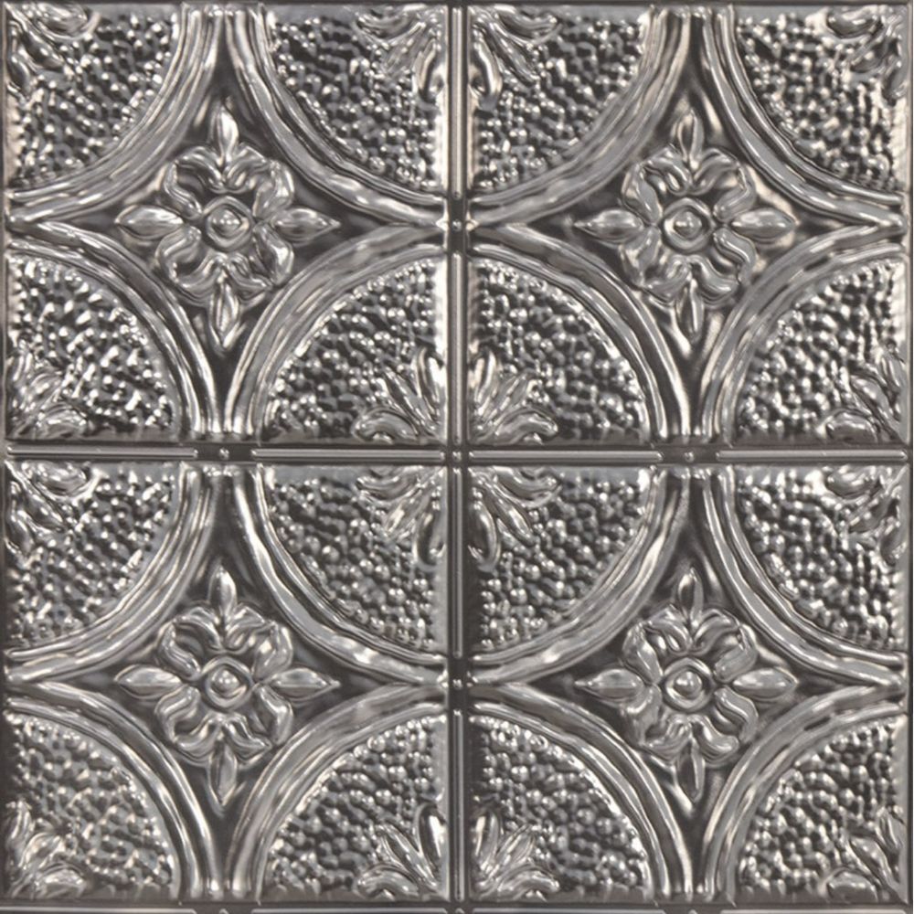 InHome by Brewster NH3922 Camden Antique Silver Faux Tin Peel & Stick Backsplash Tiles