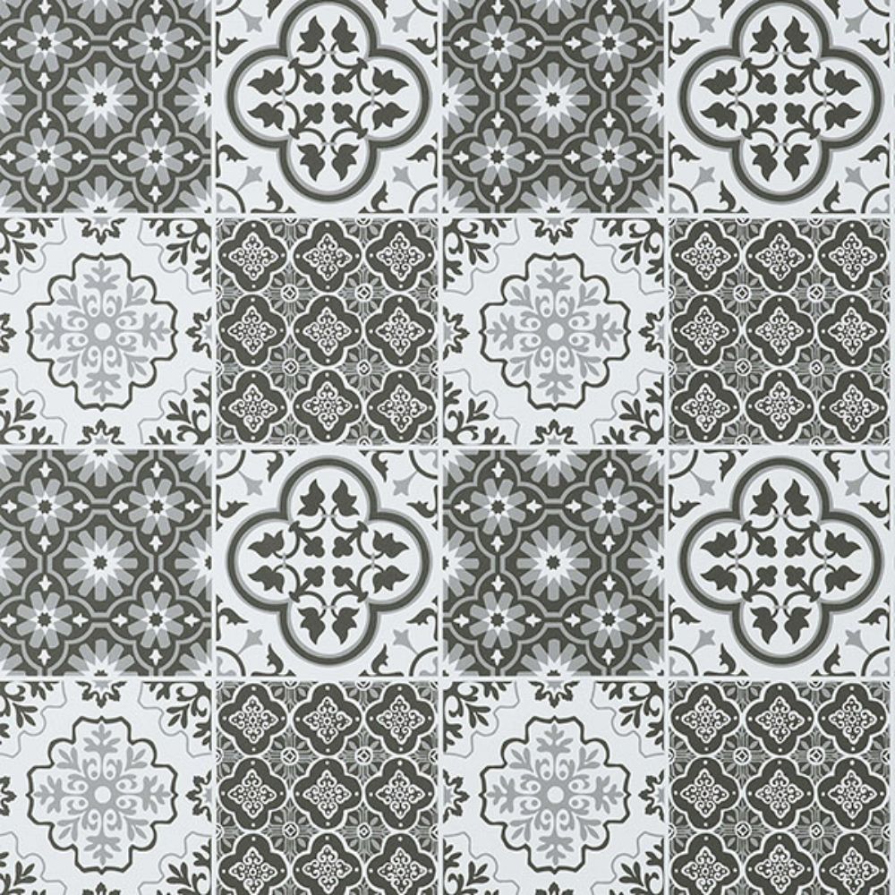 InHome by Brewster NHS4773 Charcoal Lisbon Tile Peel & Stick Wallpaper