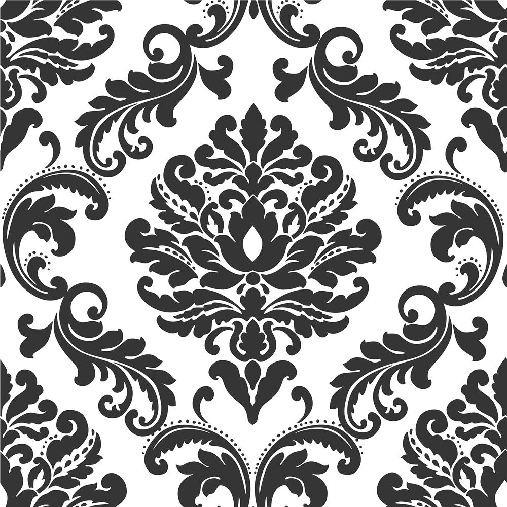 NuWallpaper by Brewster NU1646 Ariel Black and White Damask Peel And Stick Wallpaper