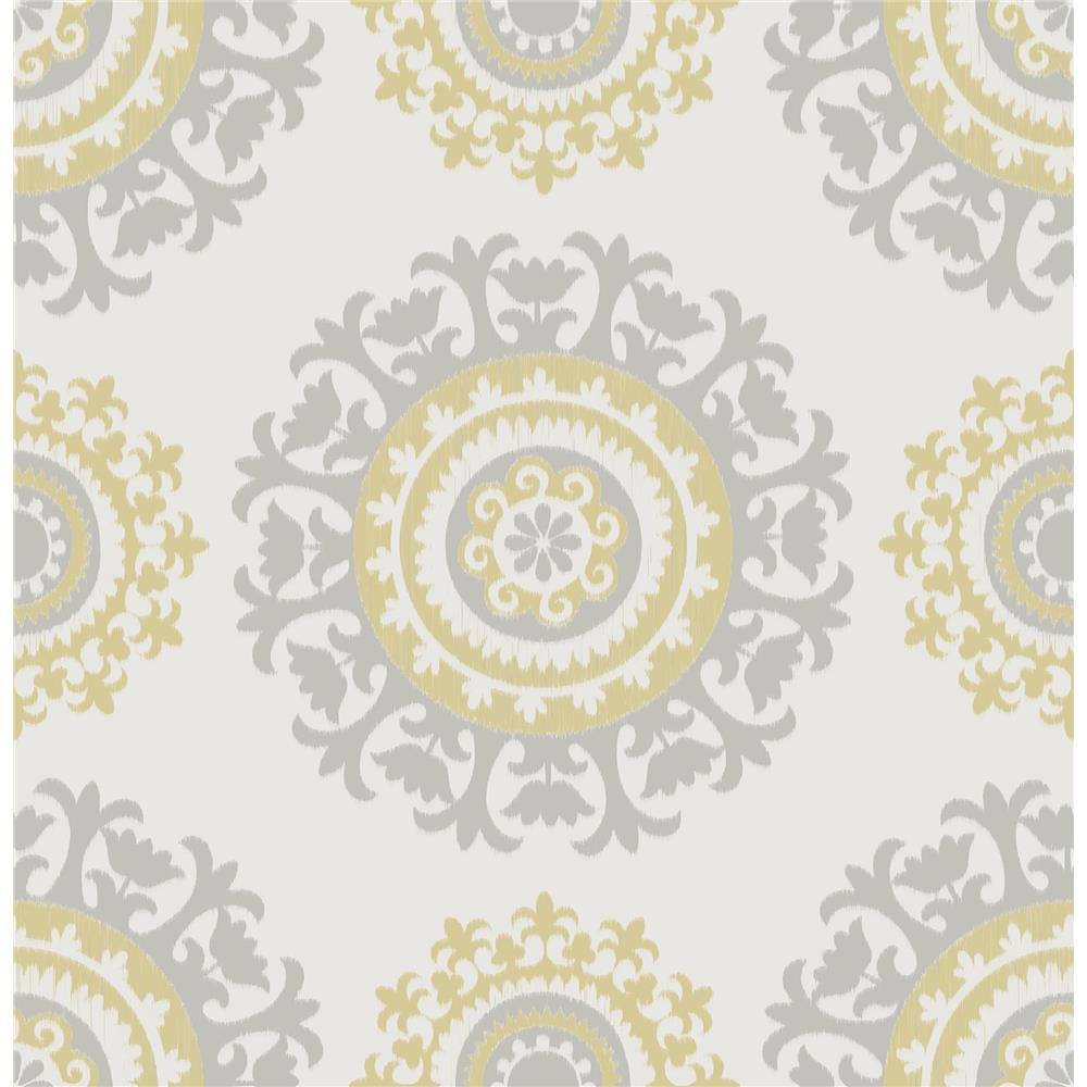 NuWallpaper by Brewster NU1652 Grey and Yellow Suzani Peel And Stick Wallpaper