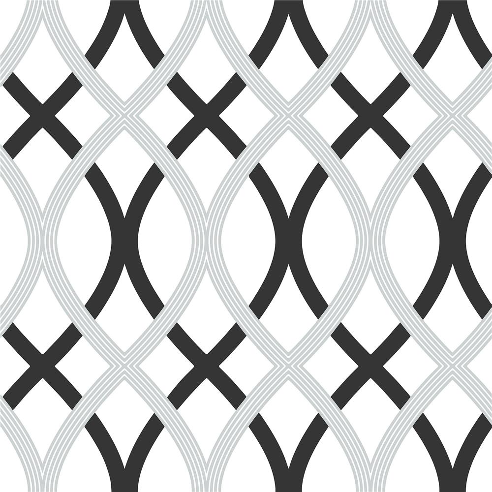 NuWallpaper by Brewster NU1658 Black and Silver Lattice Peel And Stick Wallpaper