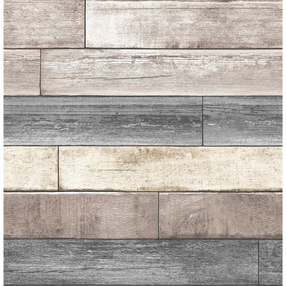NuWallpaper by Brewster NU1690 Reclaimed Wood Plank Natural Peel and Stick Wallpaper 