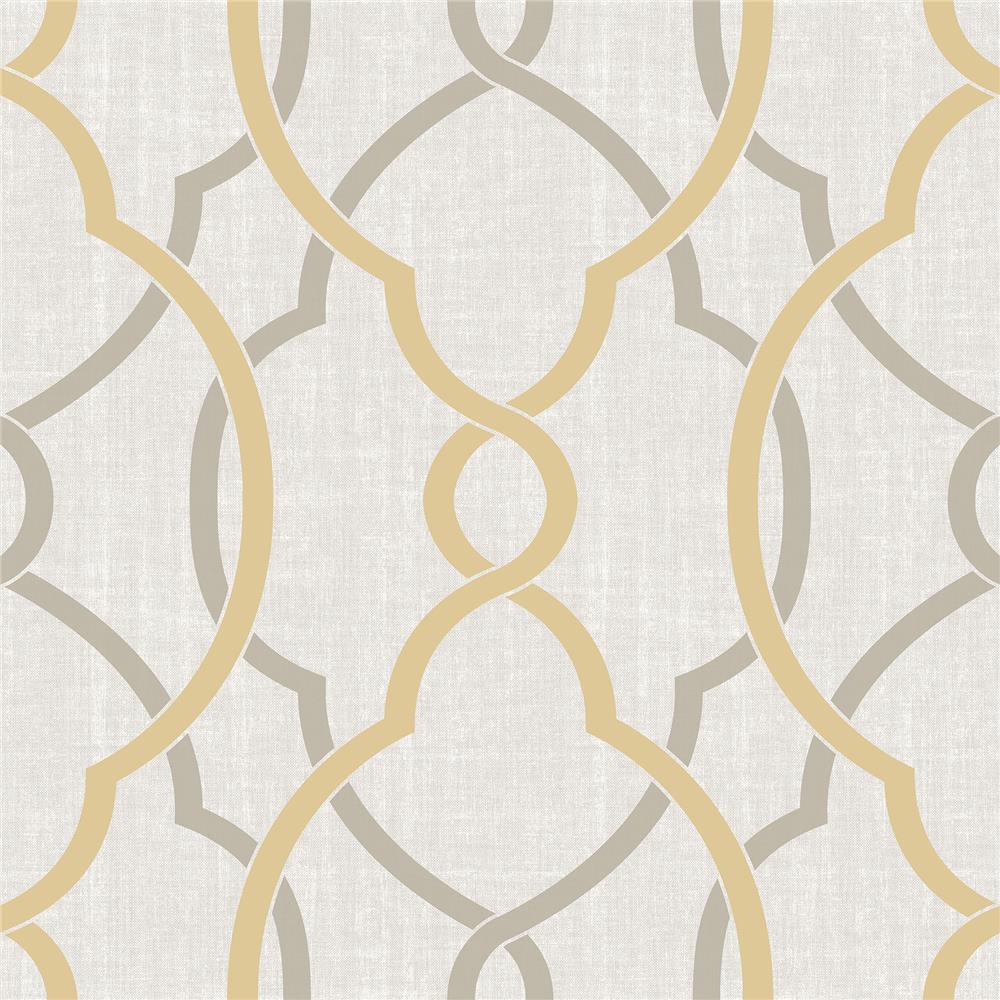 NuWallpaper by Brewster NU1695 Sausalito Taupe/Yellow Peel and Stick Wallpaper
