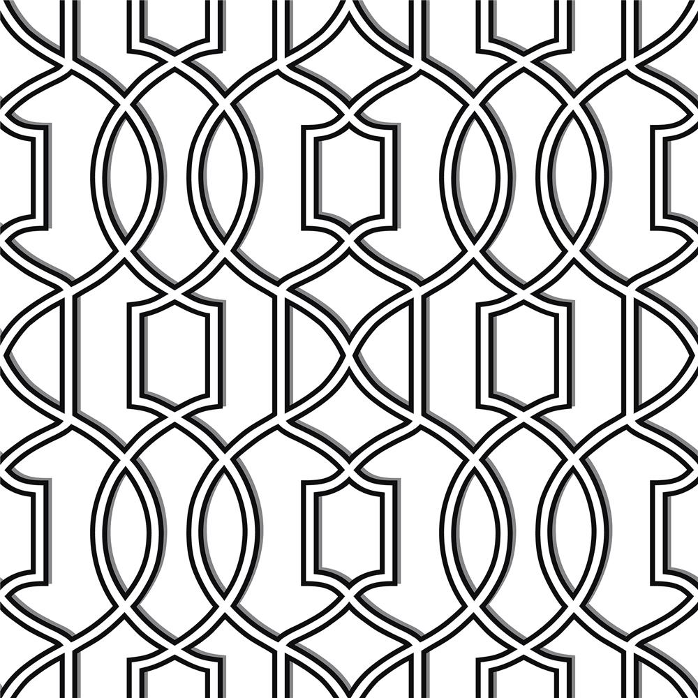 NuWallpaper by Brewster NU1696 Uptown Trellis Black/White Peel and Stick Wallpaper