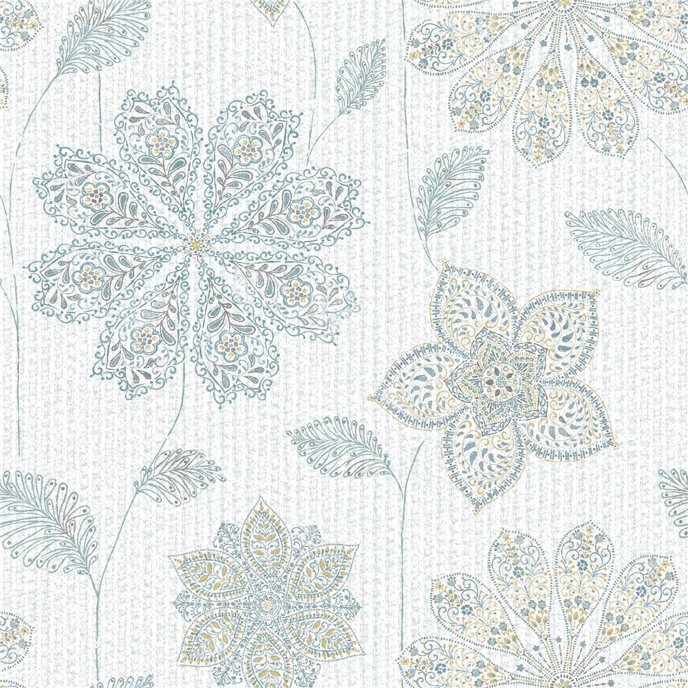 NuWallpaper by Brewster NU1697 Gypsy Floral Blue/Green Peel and Stick Wallpaper 
