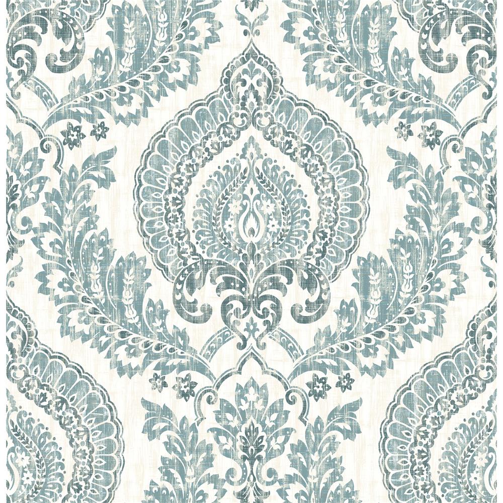 NuWallpaper by Brewster NU1702 Kensington Damask Blue Peel and Stick Wallpaper
