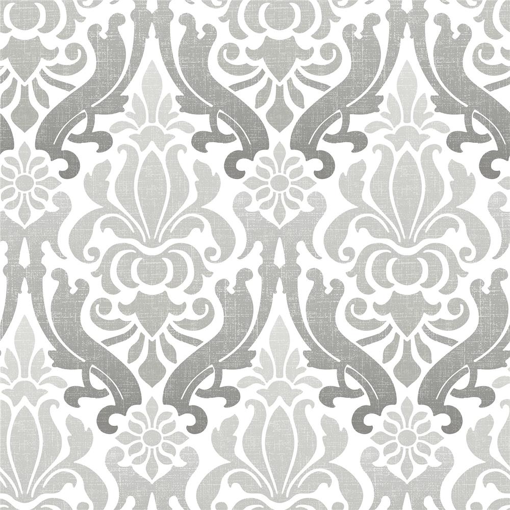 NuWallpaper by Brewster NU1827 Grey Nouveau Damask Peel And Stick Wallpaper