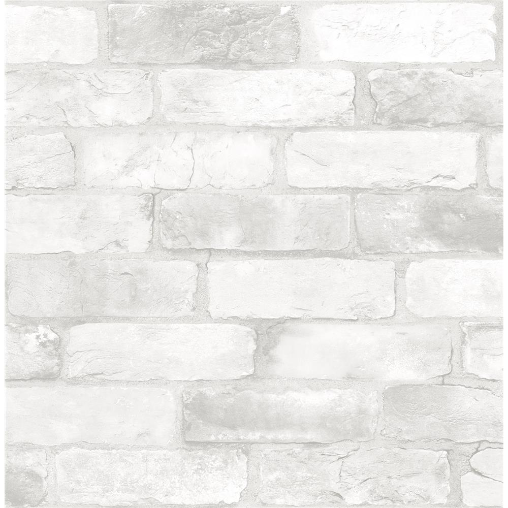 NuWallpaper by Brewster NU2218 Loft White Brick Peel & Stick Wallpaper