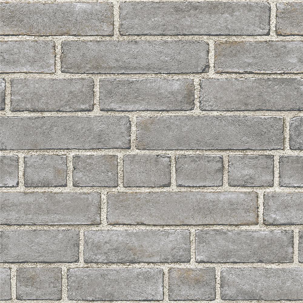 NuWallpaper by Brewster NU2236 Grey Brick Façade Peel & Stick Wallpaper