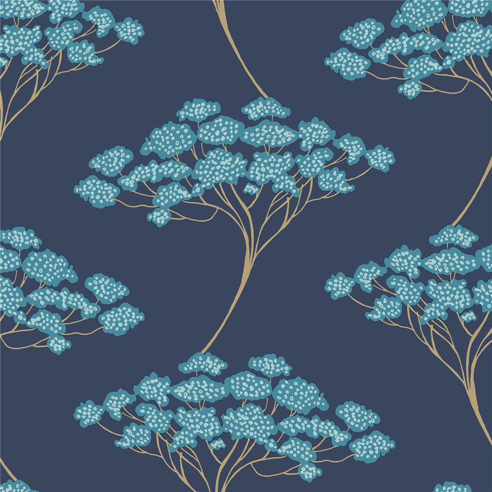 NuWallpaper by Brewster NUS3147 Blue Ficus Peel & Stick Wallpaper