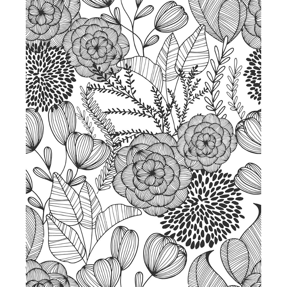NuWallpaper By Brewster NUS3501 Black Secret Garden Peel & Stick Wallpaper