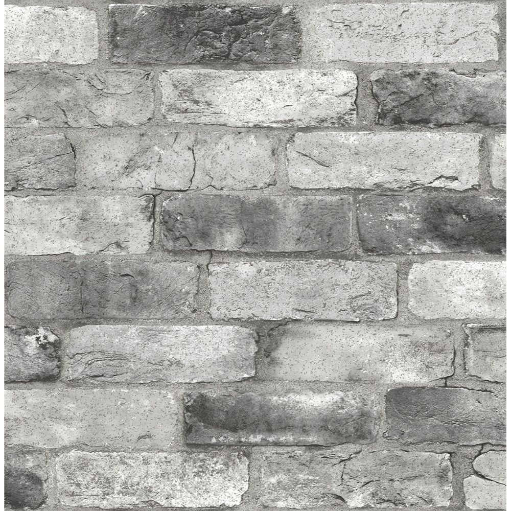 NuWallpaper By Brewster NUS3550 Grey London Brick Peel & Stick Wallpaper