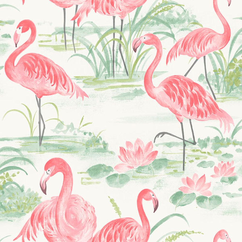 NuWallpaper By Brewster NUS3679 Pink Flamingo Beach Peel & Stick Wallpaper