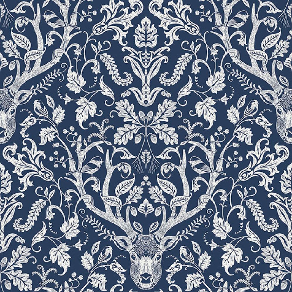 NuWallpaper By Brewster NUS3680 Navy Escape to the Forest Peel & Stick Wallpaper