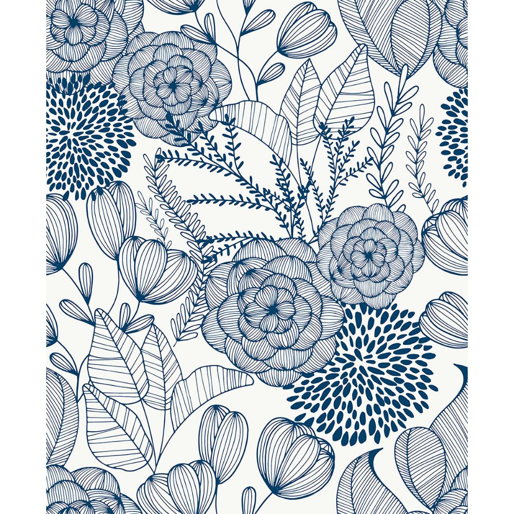 NuWallpaper by Brewster NUS3831 Navy Secret Garden Peel & Stick Wallpaper
