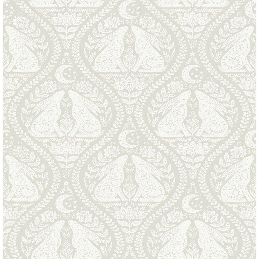 NuWallpaper by Brewster NUS4010 Cream Moon Rabbit Peel & Stick Wallpaper