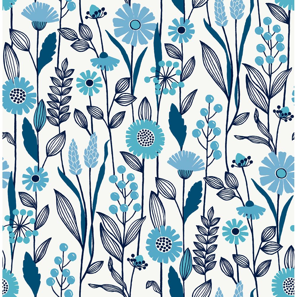 NuWallpaper By Brewster NUS4043 Blue Jane Peel & Stick Wallpaper