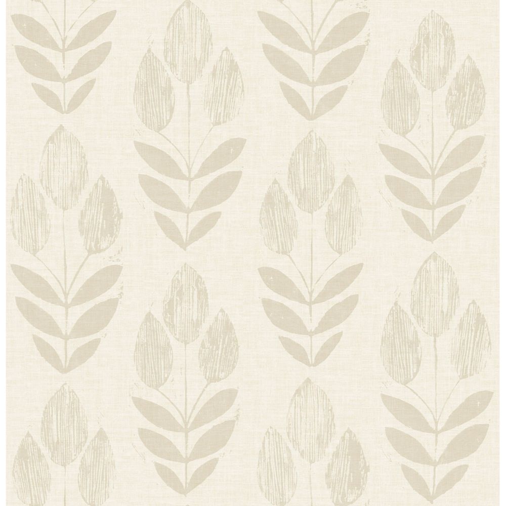 NuWallpaper by Brewster NUS4302 Cream Folk Tulip Peel & Stick Wallpaper