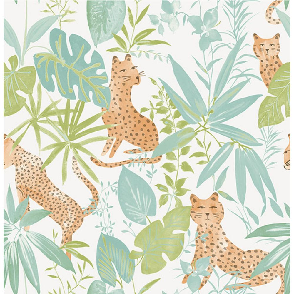 NuWallpaper by Brewster NUS4321 Teal Lime Jhalana Peel & Stick Wallpaper