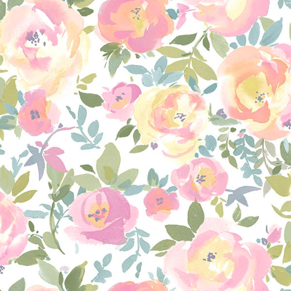 NuWallpaper by Brewster NUS4434 Pink Gracelyn Flower Peel & Stick Wallpaper