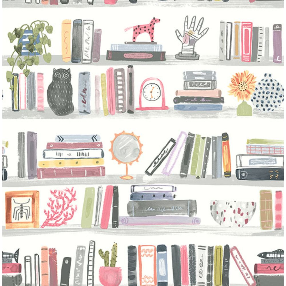 NuWallpaper by Brewster NUS4535 Painterly Pink Shelf Stories Novelty Peel & Stick Wallpaper