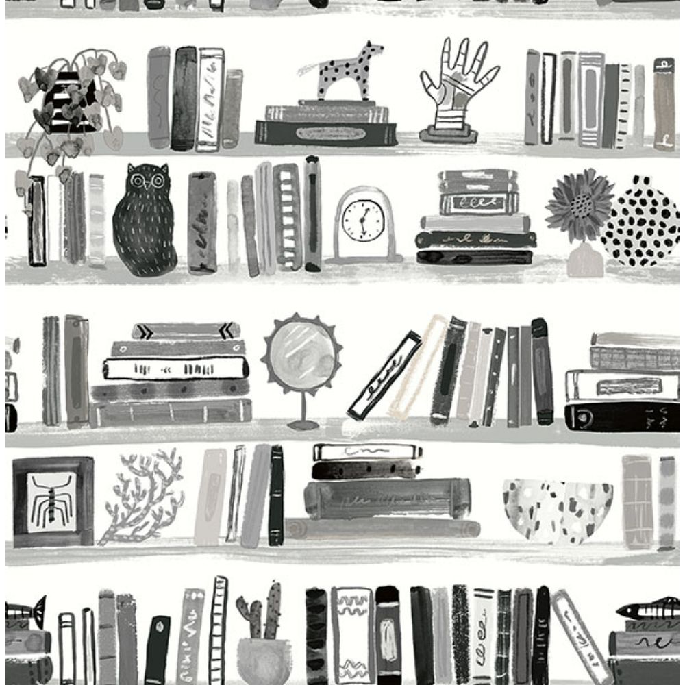 NuWallpaper by Brewster NUS4537 Painterly Black Shelf Stories Novelty Peel & Stick Wallpaper
