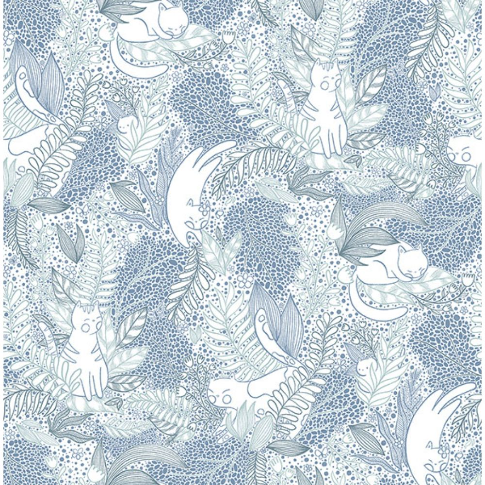 NuWallpaper by Brewster NUS4540 Botanical Blue Gato Garden Novelty Peel & Stick Wallpaper