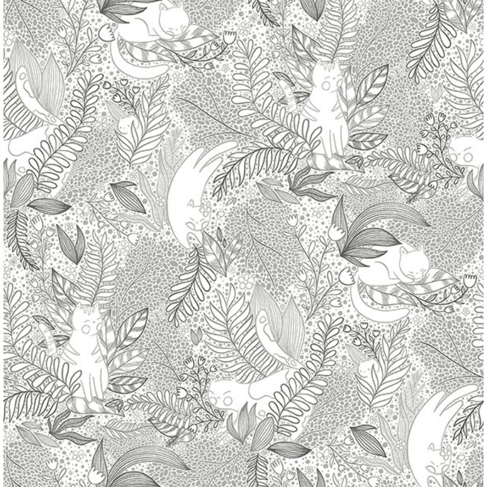 NuWallpaper by Brewster NUS4542 Botanical Black Gato Garden Novelty Peel & Stick Wallpaper