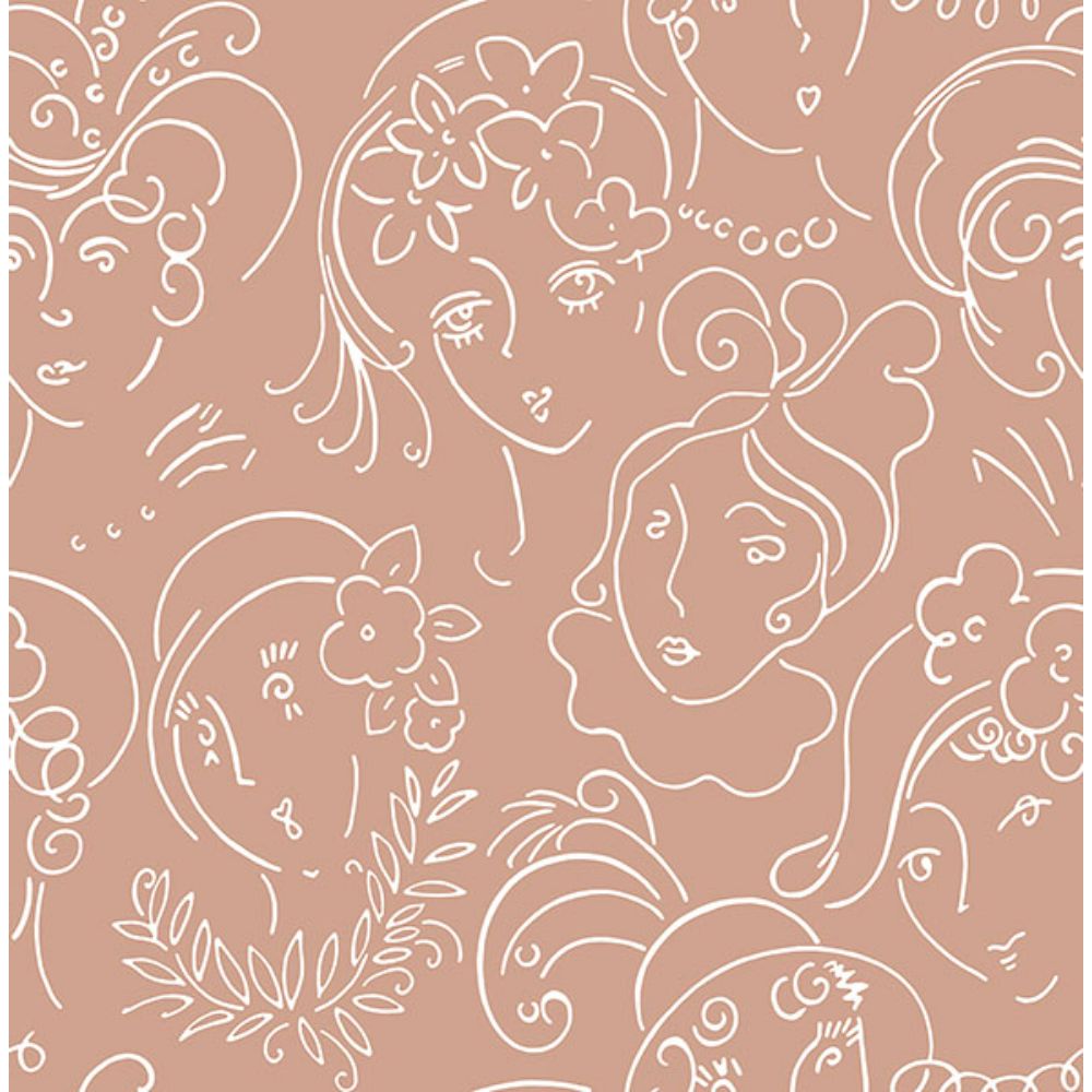 NuWallpaper by Brewster NUS4543 Lovely Terracotta Ladies Who Lunch Novelty Peel & Stick Wallpaper