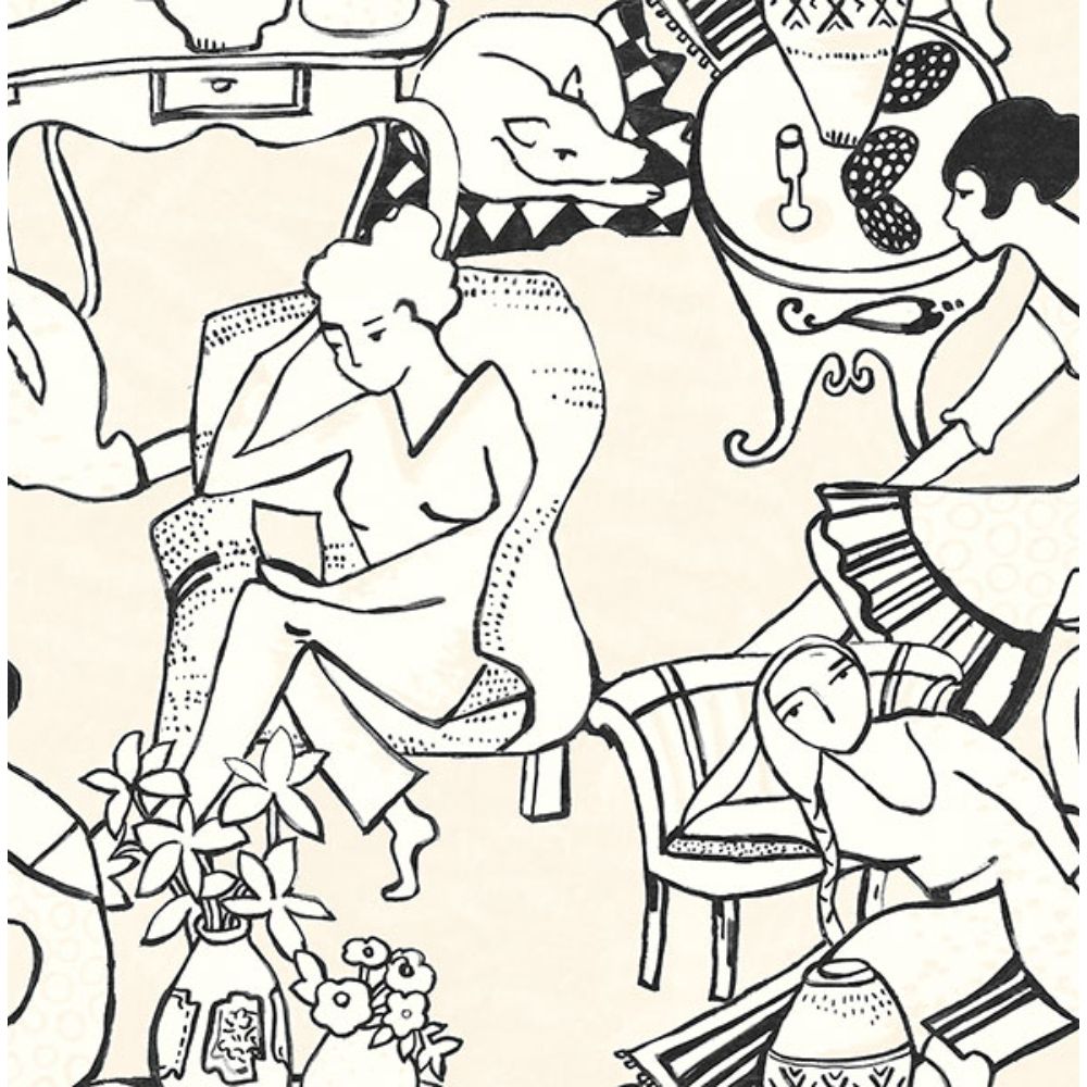 NuWallpaper by Brewster NUS4546 Illustrative Taupe Leisure Ladies Novelty Peel & Stick Wallpaper
