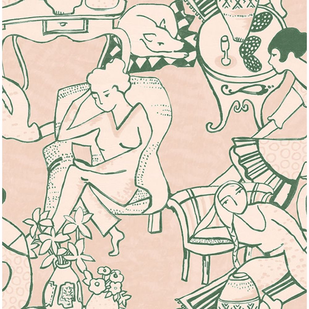 NuWallpaper by Brewster NUS4548 Illustrative Blush Leisure Ladies Novelty Peel & Stick Wallpaper