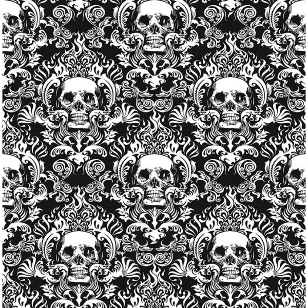 NuWallpaper by Brewster NUS4551 Skulls Black Fieri Novelty Peel & Stick Wallpaper