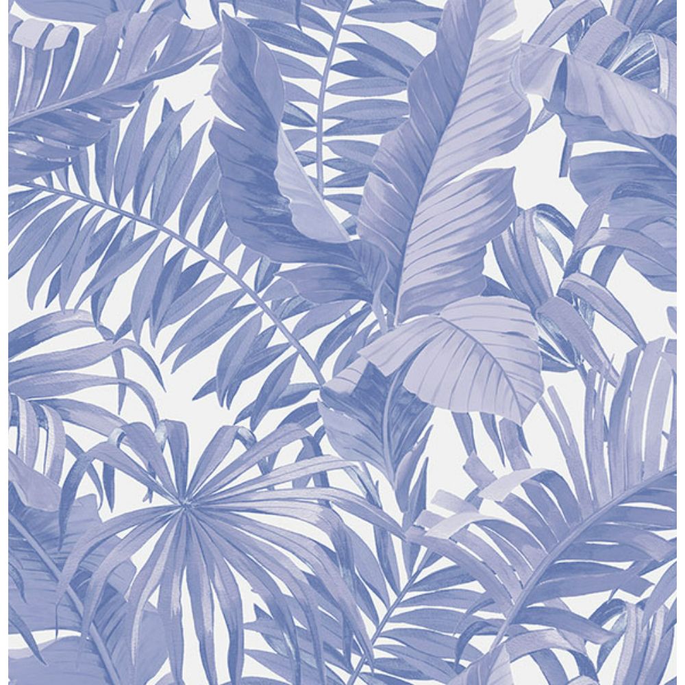 NuWallpaper by Brewster NUS4623 Periwinkle Maui Leaf Peel & Stick Wallpaper