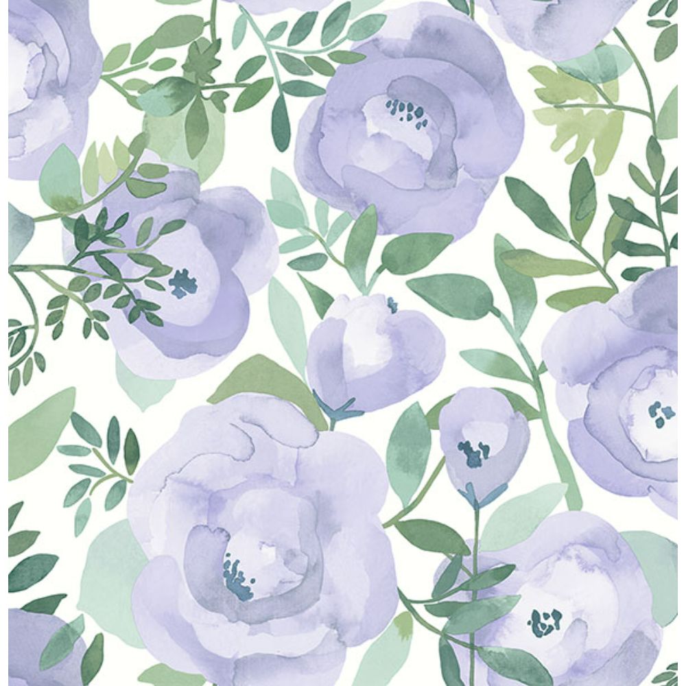 NuWallpaper by Brewster NUS4624 Periwinkle Peachy Keen Flower Peel & Stick Wallpaper