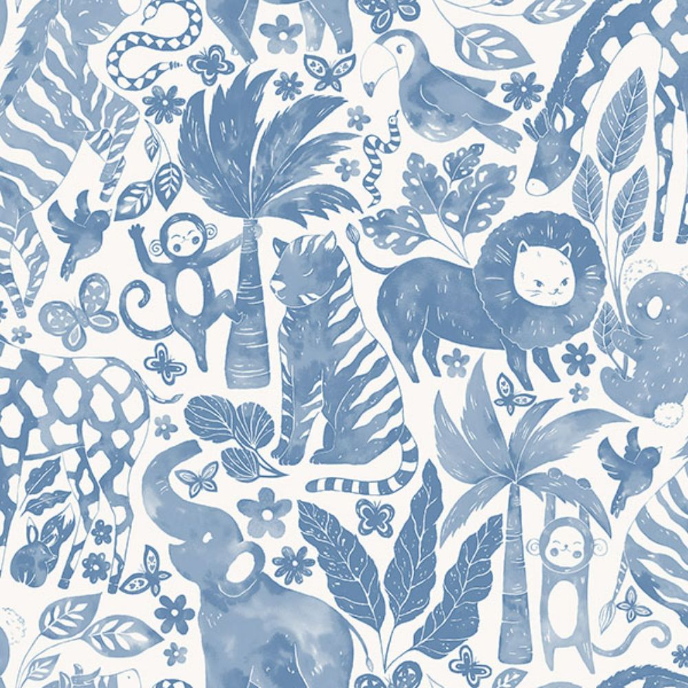 NuWallpaper by Brewster NUS4850 Sweet Safari Blue Peel & Stick Wallpaper