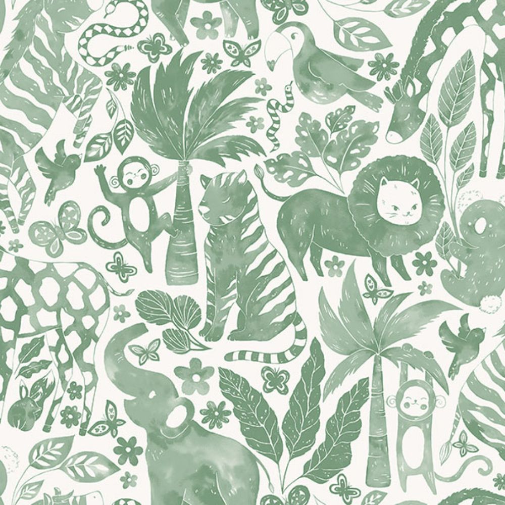 NuWallpaper by Brewster NUS4851 Sweet Safari Green Peel & Stick Wallpaper