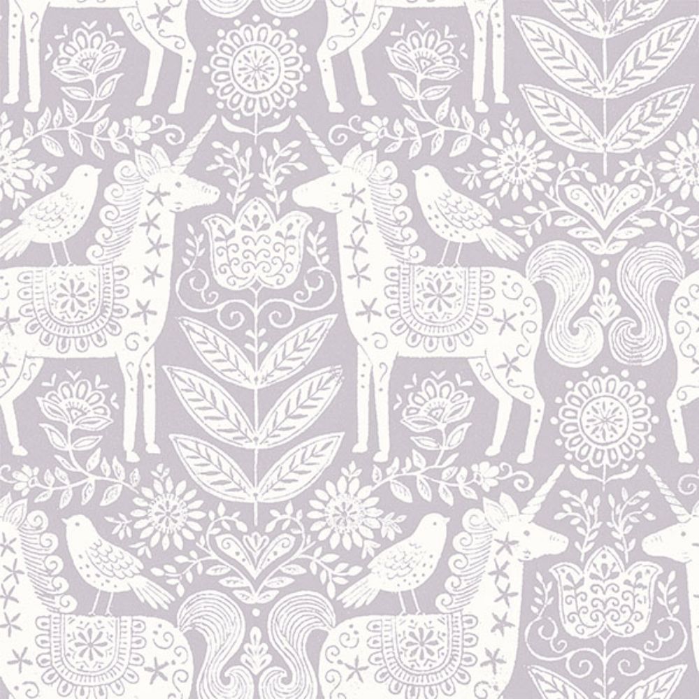 NuWallpaper by Brewster NUS4857 Unicorn Stamp Purple Peel & Stick Wallpaper