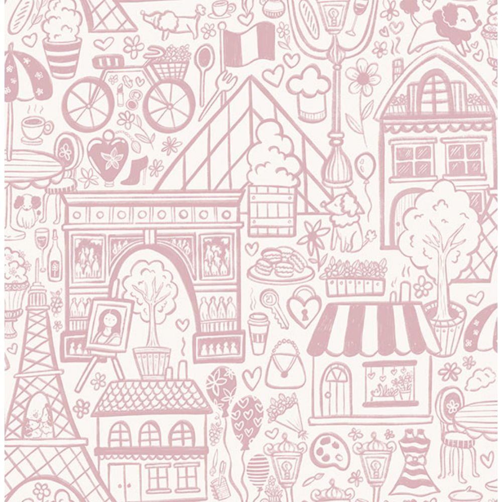 NuWallpaper by Brewster NUS4860 Oui Paris Pink Peel & Stick Wallpaper