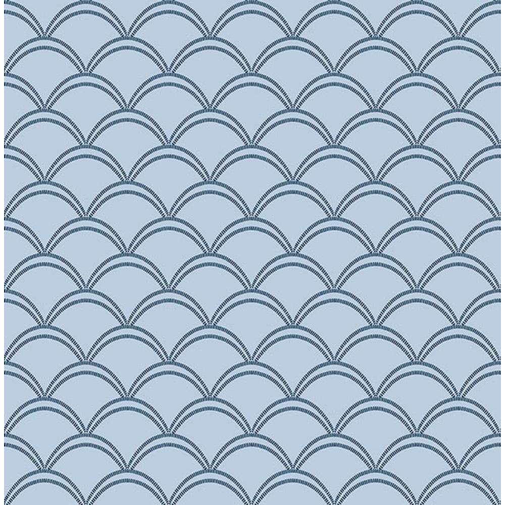 NuWallpaper by Brewster NUS4908 Deco Wave Blue Peel & Stick Wallpaper